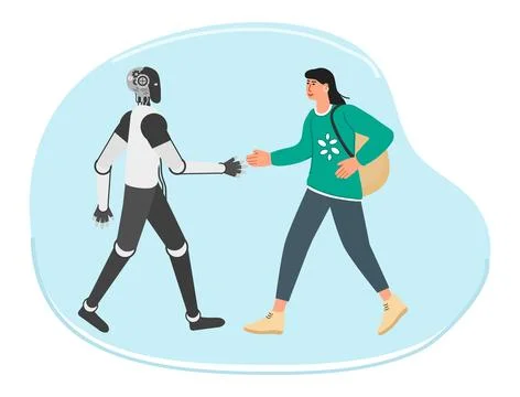 Robot People Joint work AI Collaboration Teamwork Stock Illustration