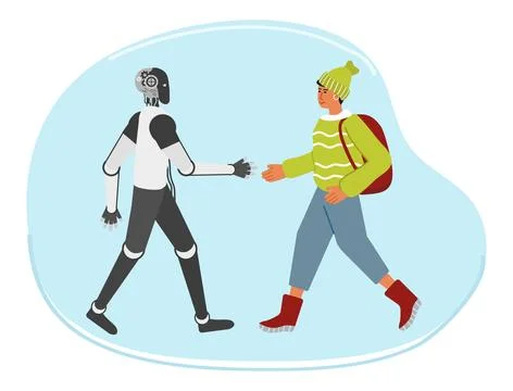 Robot People Joint work AI Collaboration Teamwork Stock Illustration