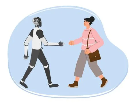 Robot People Joint work AI Collaboration Teamwork Stock Illustration