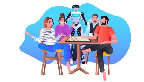 Robot with people playing chess artificial intelligence technology concept イラスト素材