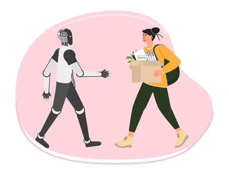 Robot People Recruitment Joint work Office job AI Stock Illustration