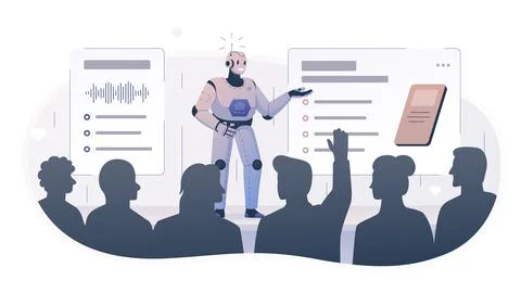 A robot performing in front of an audience Stock Illustration