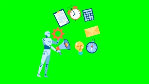 The robot performs many tasks at the same time. AI is multitasking. AI juggling Stock Footage 282885255