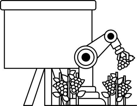 A robot is picking grapes from a vineyard Stock Illustration