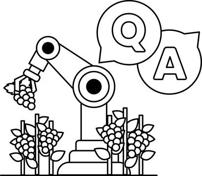 A robot is picking grapes from a vineyard Stock Illustration