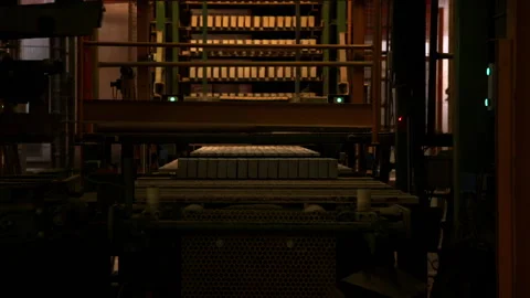 Robot Picks Up Bricks From Production Line And Transports Them To The Left Stock Footage 155447079