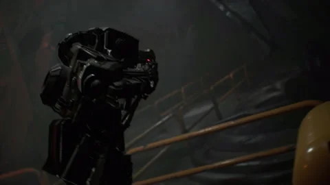 Robot in Pistol Combat Move Strafe and Hold Gun 08 Stock Footage 204948158