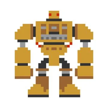 Robot pixel art. 8 bit Cyborg warrior future. Vector illustration Stock Illustration