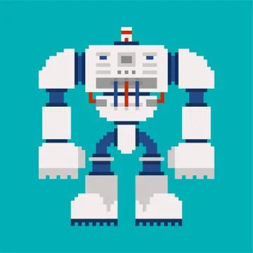 Robot pixel art. 8 bit Cyborg warrior future. Vector illustration Stock Illustration