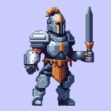 Robot pixel art character for 8 bit game scenery arcade video game Stock-Illustration