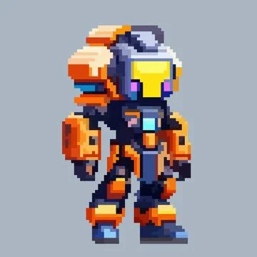 Robot pixel art character for 8 bit game scenery arcade video game Stock-Illustration