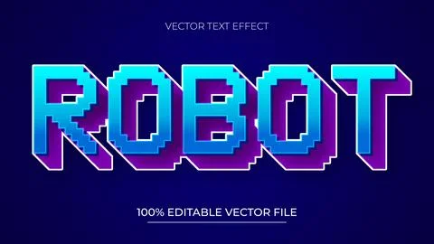Robot Pixel art editable text effect with neon color and glowing style イラスト素材