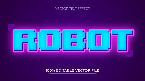 Robot Pixel art editable text effect with neon color and glowing style 스톡 일러스트