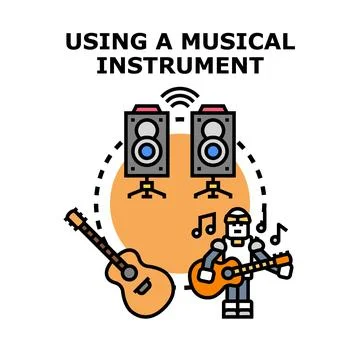 Robot playing acoustic guitar creating digital music sound Illustrazione stock