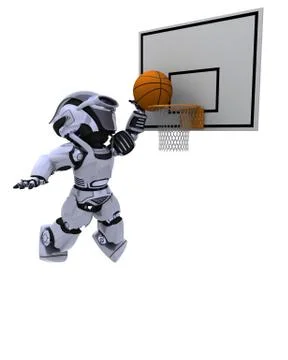 Robot playing basketball Stock Illustration