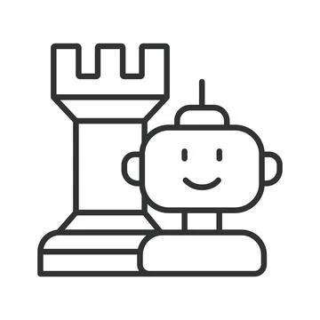 Robot playing chess, icon in line design. Robo chess, artificial intelligence Illustrazione stock