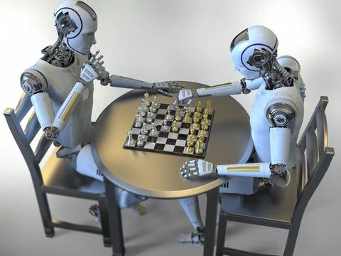 Robot playing chess, illustration Stock Illustration