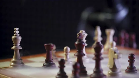 Robot playing chess with a man, artificial intelligence, checkmate, futuristic Stock Footage