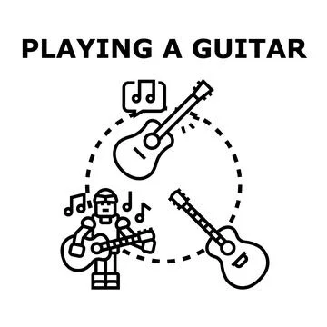 Robot playing guitar creating digital music concept Stock Illustration