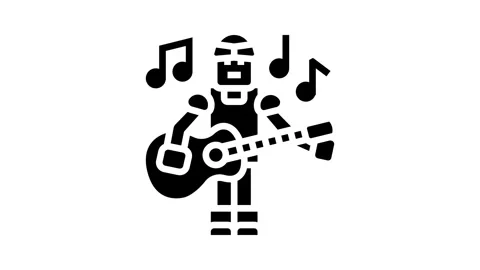 Robot playing a guitar glyph icon animation Stock Footage 326140014
