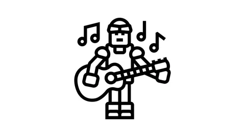 Robot playing a guitar line icon animation Stock Footage 326121702