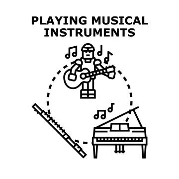 Robot playing guitar with musical instruments concept Illustrazione stock