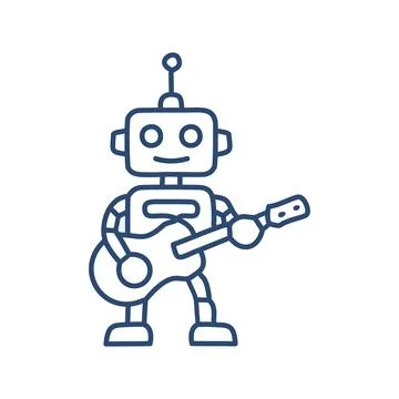 Robot playing guitar. A robot playing a guitar with a smile on its face. Th.. Stock Illustration