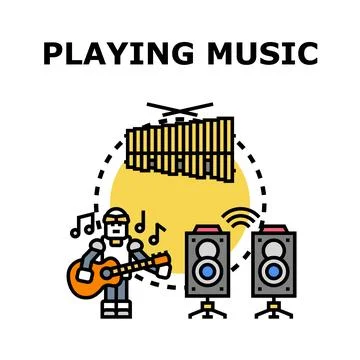 Robot playing music with instruments and sound equipment Illustrazione stock