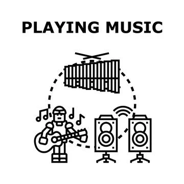 Robot playing music with instruments and sound equipment Stock Illustration