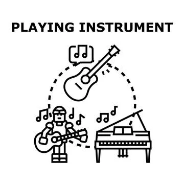 Robot playing music instruments vector flat concept Stock Illustration