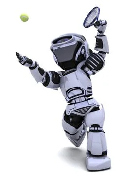 Robot playing tennis Stock Illustration