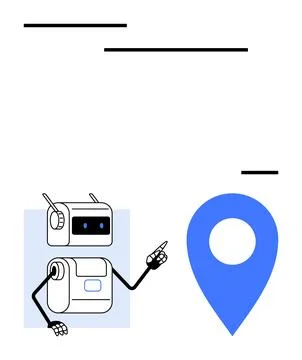 Robot Pointing at Blue Map Pin Exploring Navigation, Technology, and AI Stock Illustration