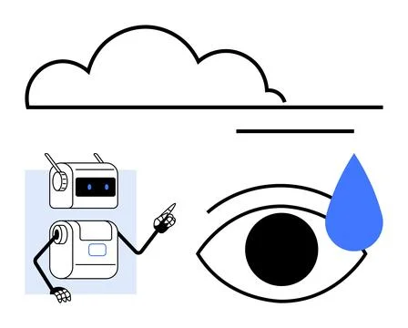 Robot Pointing Cloud Computing, Surveillance Concerns Indicated by Eye with.. Ilustración de archivo