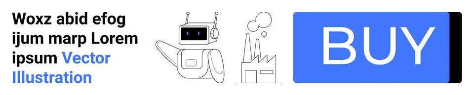 Robot Pointing with a Speech Bubble Next to Abstract Elements and Large BUY.. Stock Illustration
