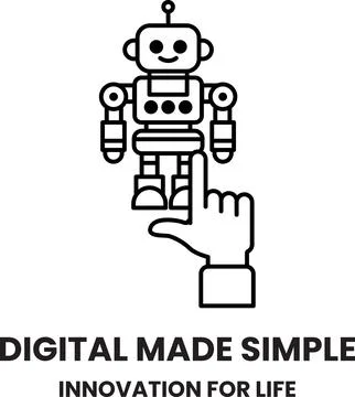 A robot is pointing to a white background with the words "Digital Made Simp.. 스톡 일러스트