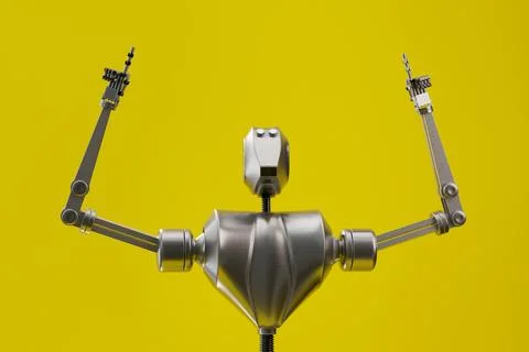 Robot points and looks up Stock Illustration