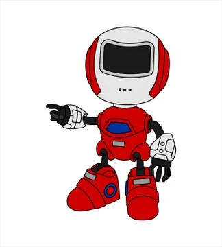 The robot points to the side, points to something. Stock Illustration