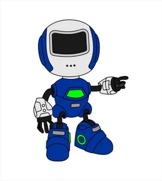 The robot points to the side, points to something. Stock Illustration