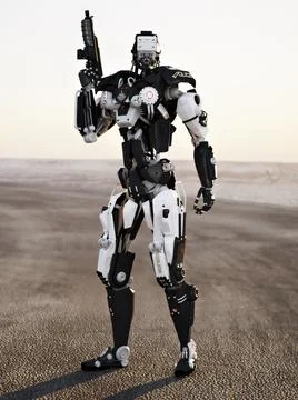 Robot police with background Stock Illustration