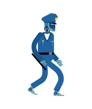 Robot Policeman. Concept of Artificial Intelligence and Machines Will Repla.. Stock Illustration