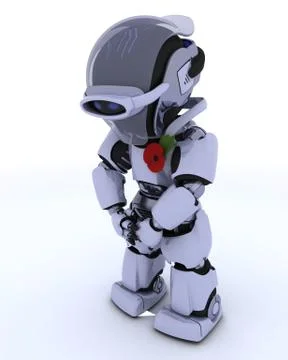 Robot with poppy in rememberance Stock Illustration