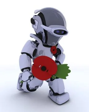 Robot with poppy in rememberance Stock Illustration