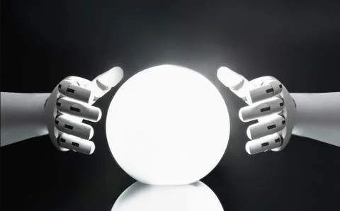 Robot Predicting Future With Crystal Ball 写真素材