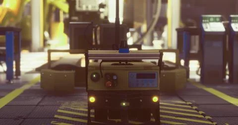 Robot prepares for task in a modern automated facility in bright conditions Stock Illustration