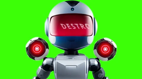 The robot is preparing to attack. Robot invasion. Green background. Stock Footage 233658018