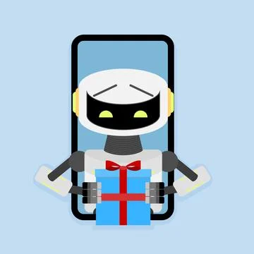 Robot present gift to customer Illustrazione stock