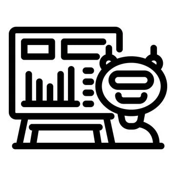 Robot presenting analytics data on whiteboard screen Illustrazione stock