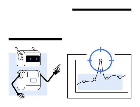 Robot Presenting Graph Data with Precision Target Symbol, Emphasizing Data .. Stock Illustration
