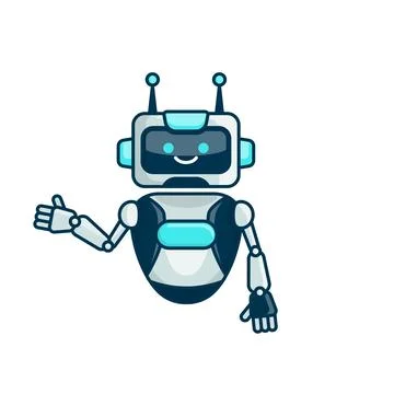 Robot presenting or welcoming gesture vector illustration. Cute robot carto.. Illustrazione stock
