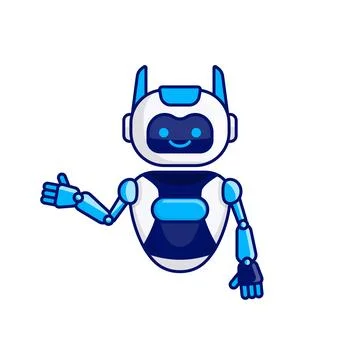 Robot presenting or welcoming gesture vector illustration. Cute robot carto.. Illustrazione stock